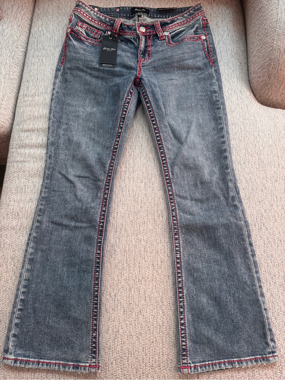 Women’s Blue Denim Miss Me Jeans with Pink Contrast Stitching
